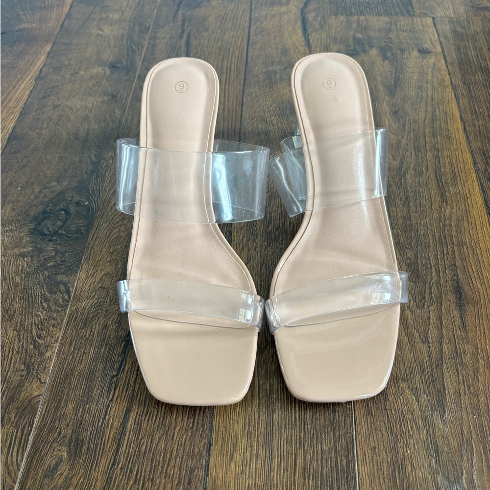 Amazon Cream Heeled Sandals with Transparent Straps